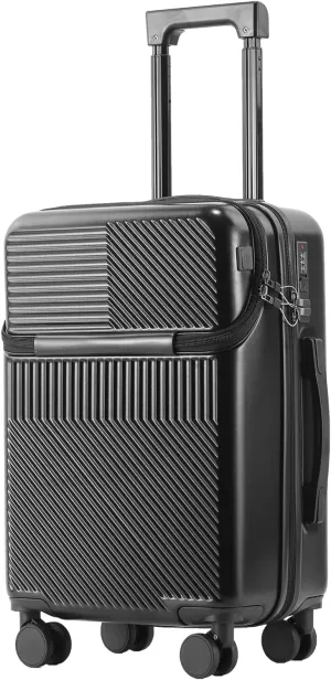 20 inch Checked Luggage PC ABS Suitcase Luggage with Spinner Wheels Adjustable Multi-function Large Capacity with Telescopic Handle (black, 20 inch)