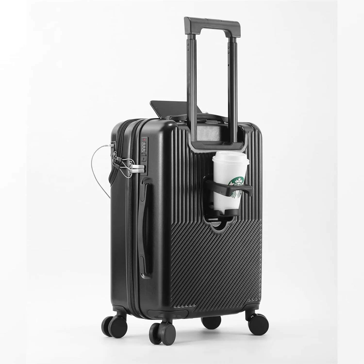 20 inch Checked Luggage PC ABS Suitcase Luggage with Spinner Wheels Adjustable Multi-function Large Capacity with Telescopic Handle (black, 20 inch)