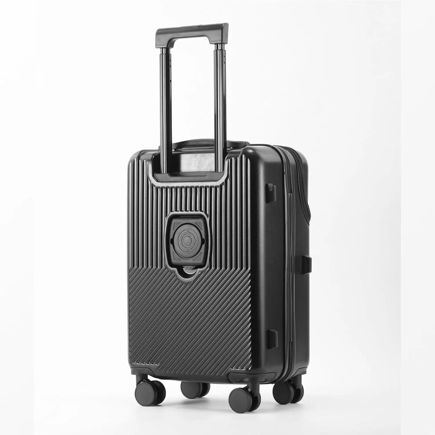 20 inch Checked Luggage PC ABS Suitcase Luggage with Spinner Wheels Adjustable Multi-function Large Capacity with Telescopic Handle (black, 20 inch)
