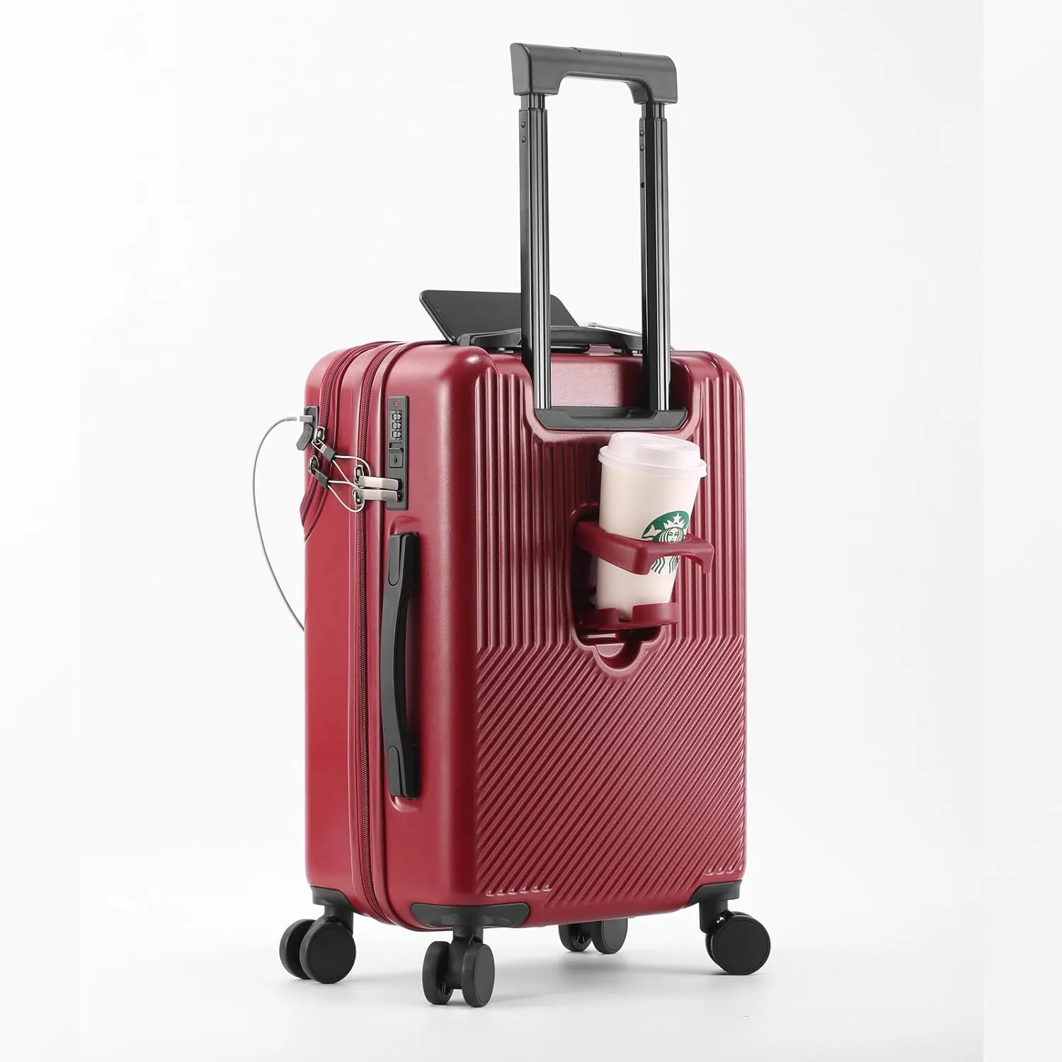 22 inch Checked Luggage PC ABS Suitcase Luggage with Spinner Wheels Adjustable Multi-function Large Capacity with Telescopic Handle (red, 24 inch)