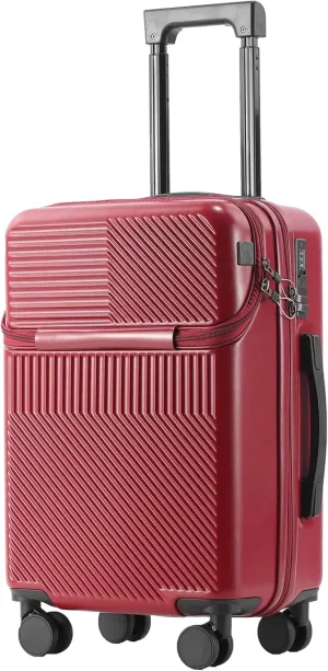 22 inch Checked Luggage PC ABS Suitcase Luggage with Spinner Wheels Adjustable Multi-function Large Capacity with Telescopic Handle (red, 24 inch)