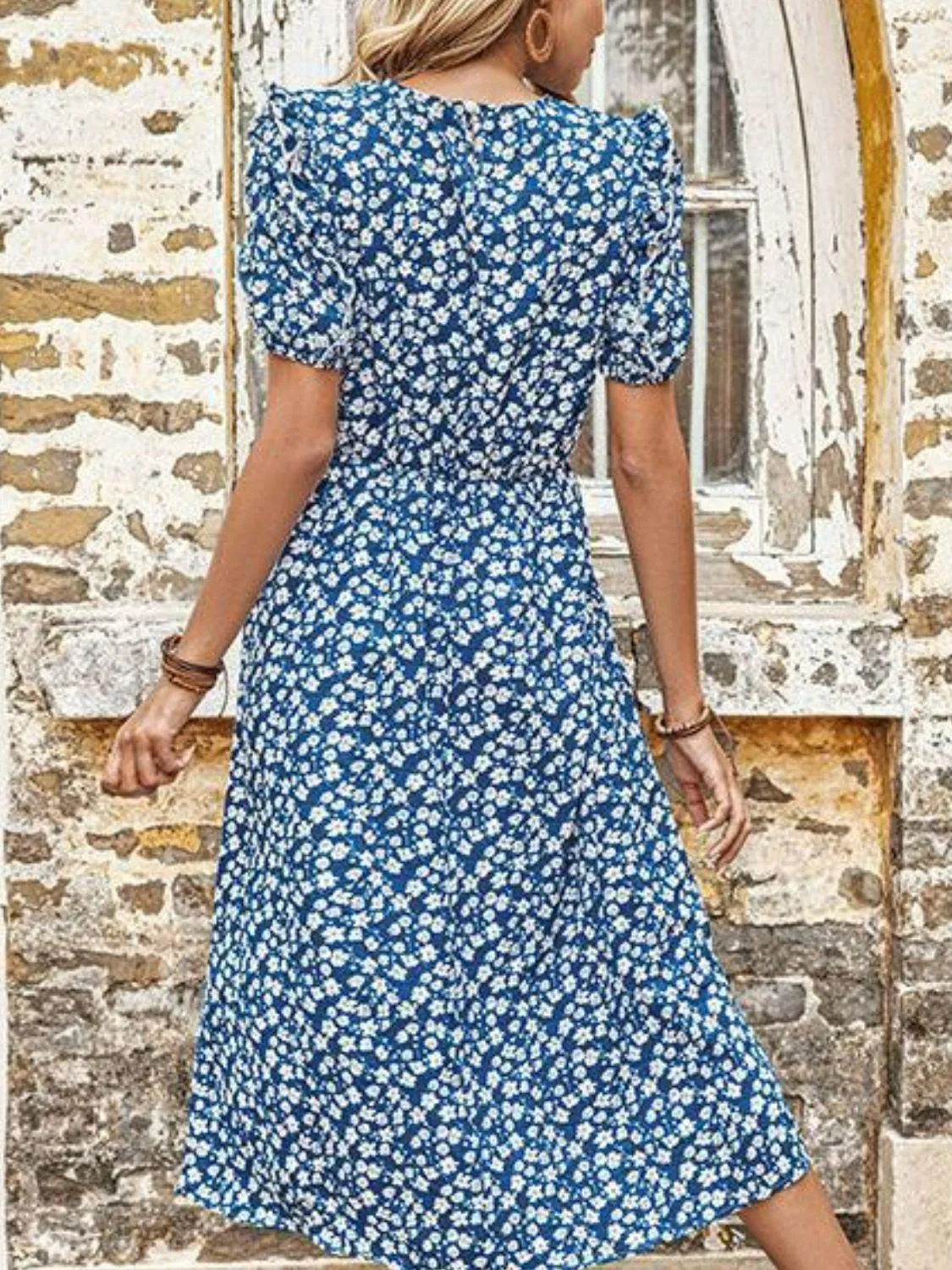 Affectionate Floral Split Short Sleeve Midi Dress