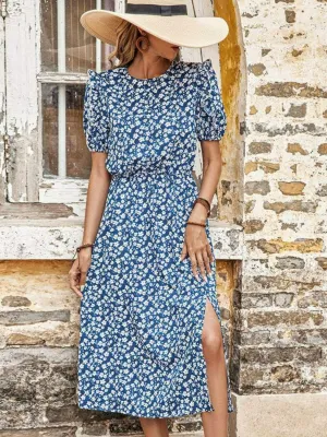 Affectionate Floral Split Short Sleeve Midi Dress