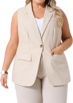 Agnes Orinda Plus Size Linen Blazer Vest Sleeveless Lined Padded Waistcoat Work Jacket with Pockets Y2K Casual Vest Top