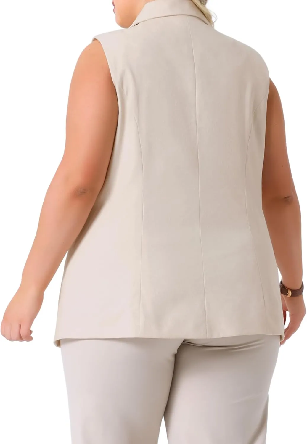 Agnes Orinda Plus Size Linen Blazer Vest Sleeveless Lined Padded Waistcoat Work Jacket with Pockets Y2K Casual Vest Top