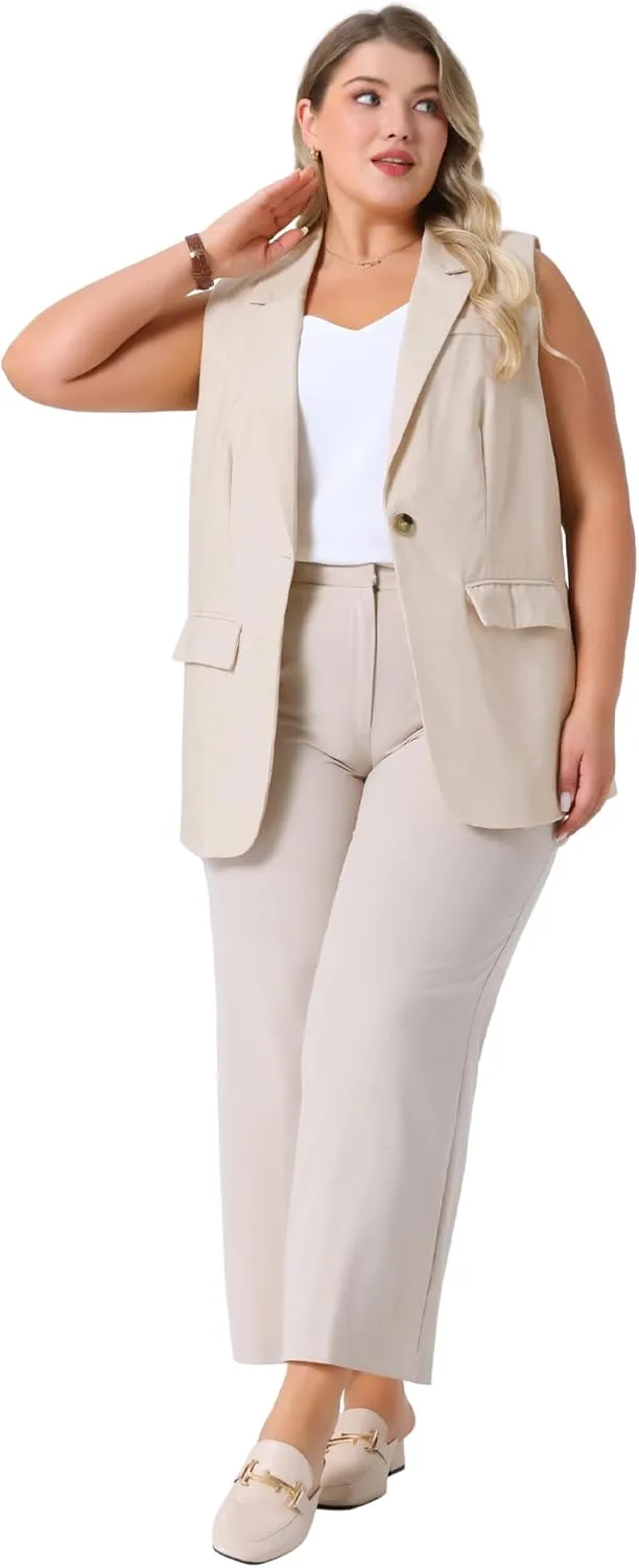 Agnes Orinda Plus Size Linen Blazer Vest Sleeveless Lined Padded Waistcoat Work Jacket with Pockets Y2K Casual Vest Top