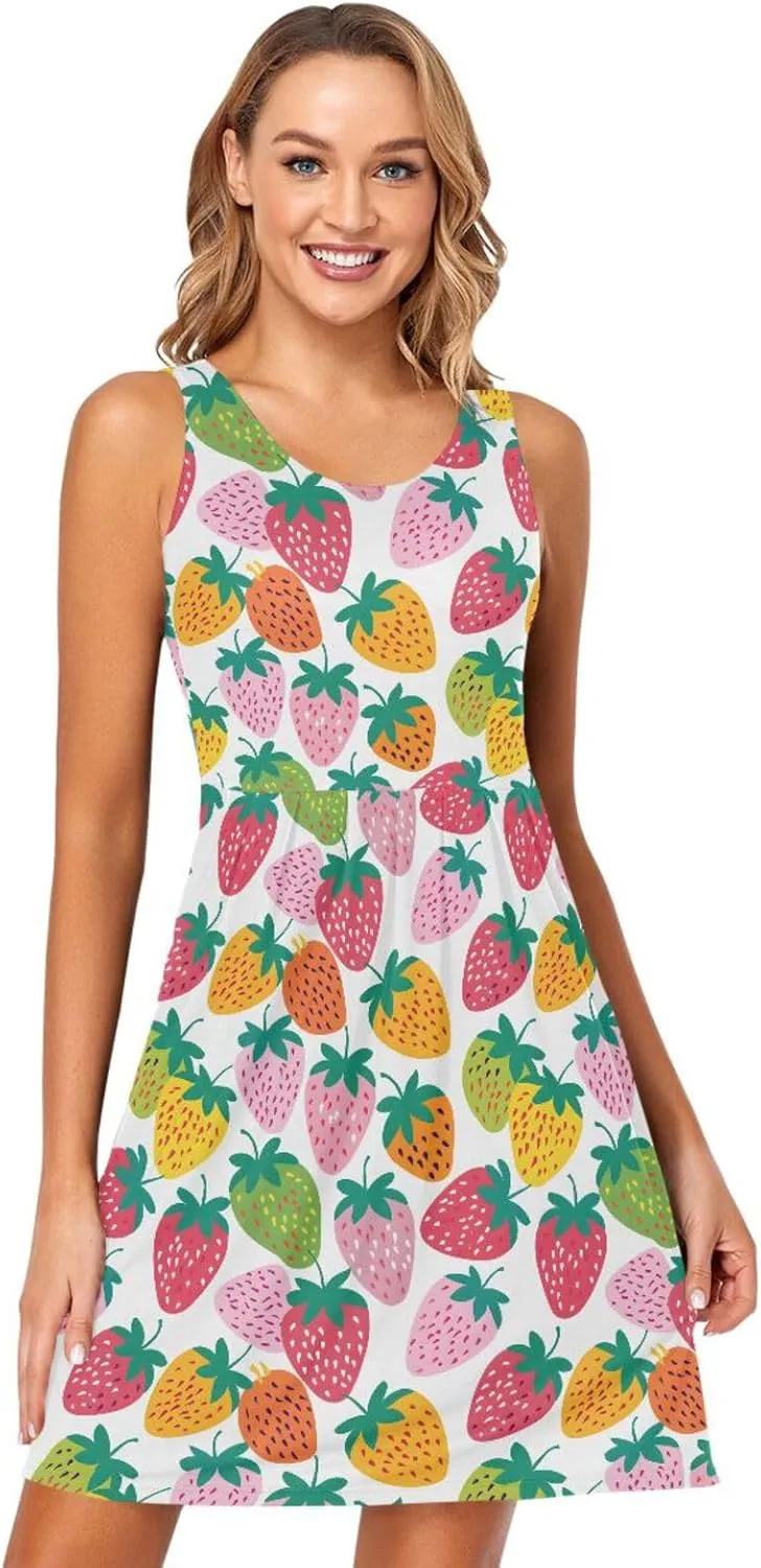 ALAZA Cute Bee Women's Summer Dress Sun Dress Sleeveless with Pockets