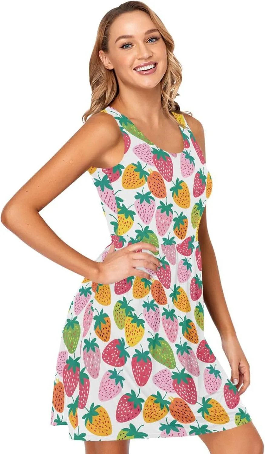 ALAZA Cute Bee Women's Summer Dress Sun Dress Sleeveless with Pockets