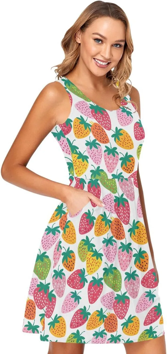 ALAZA Cute Bee Women's Summer Dress Sun Dress Sleeveless with Pockets