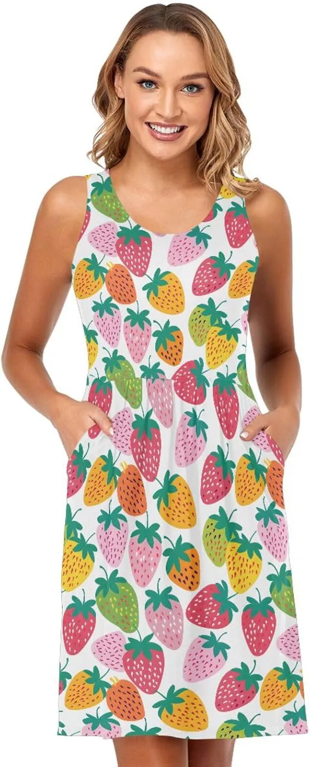 ALAZA Cute Bee Women's Summer Dress Sun Dress Sleeveless with Pockets