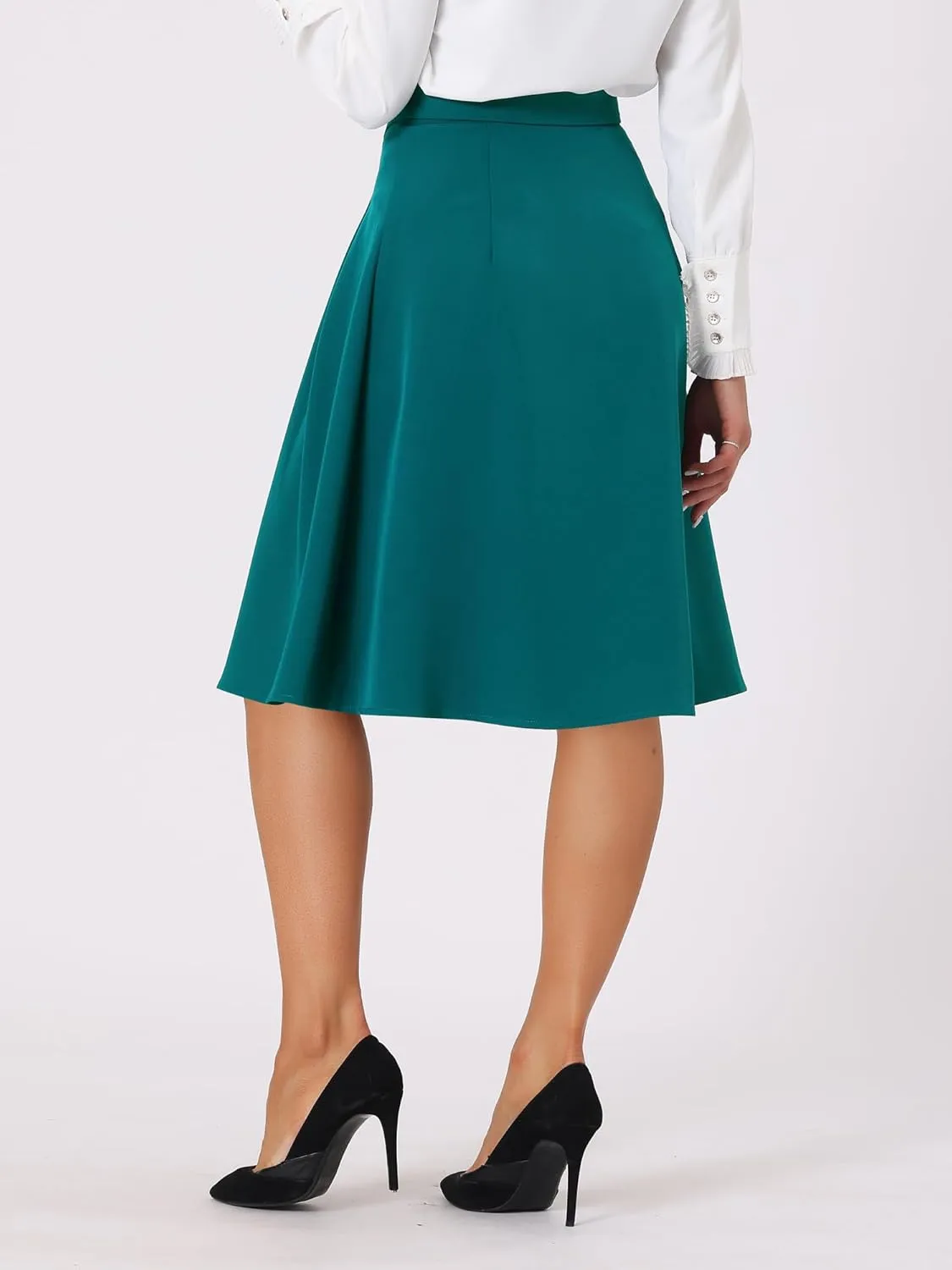 Allegra K Casual Office A-Line Skirt for Women's Button Decor High Waist Midi Flared Pleated Skirts