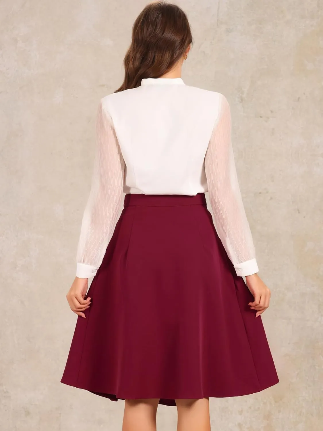 Allegra K Casual Office A-Line Skirt for Women's Button Decor High Waist Midi Flared Pleated Skirts