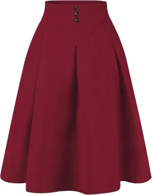 Allegra K Casual Office A-Line Skirt for Women's Button Decor High Waist Midi Flared Pleated Skirts