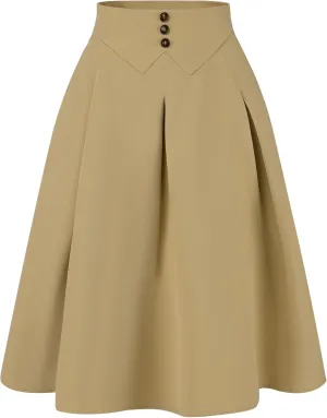 Allegra K Casual Office A-Line Skirt for Women's Button Decor High Waist Midi Flared Pleated Skirts