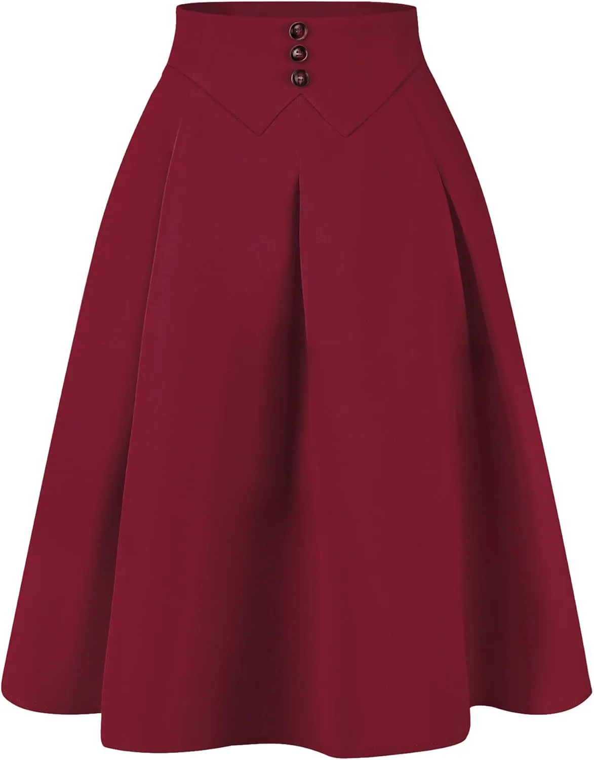 Allegra K Casual Office A-Line Skirt for Women's Button Decor High Waist Midi Flared Pleated Skirts