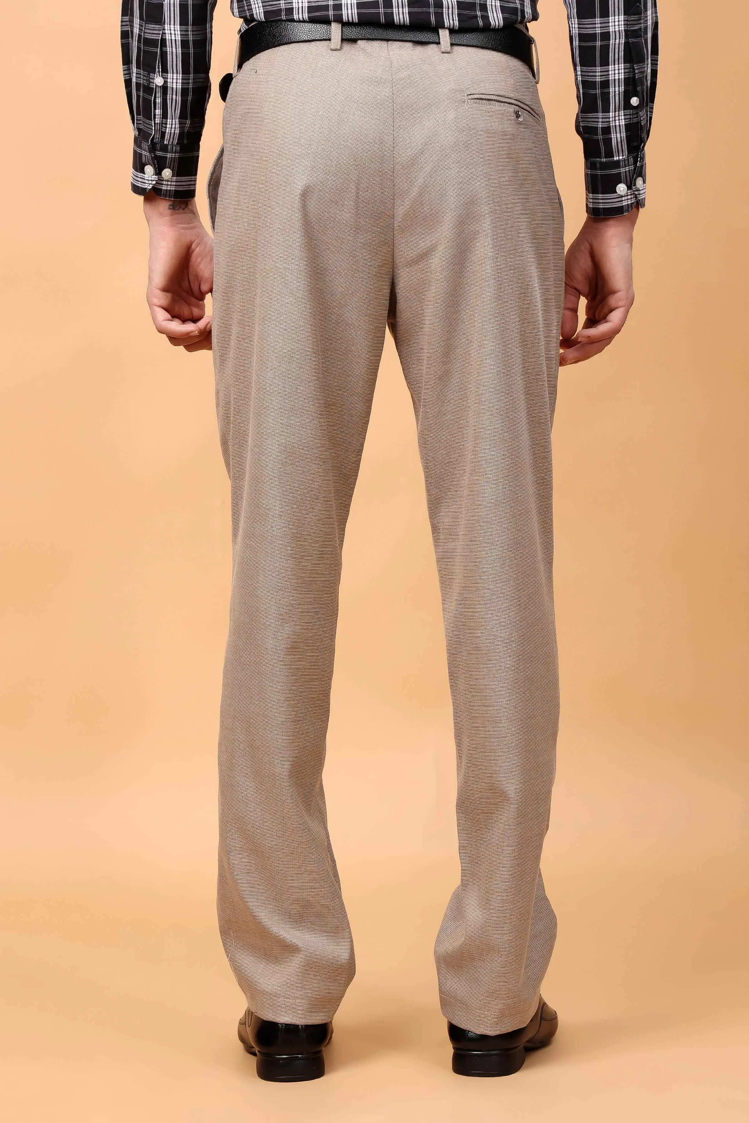 Almond Beige Textured Stretch Trousers