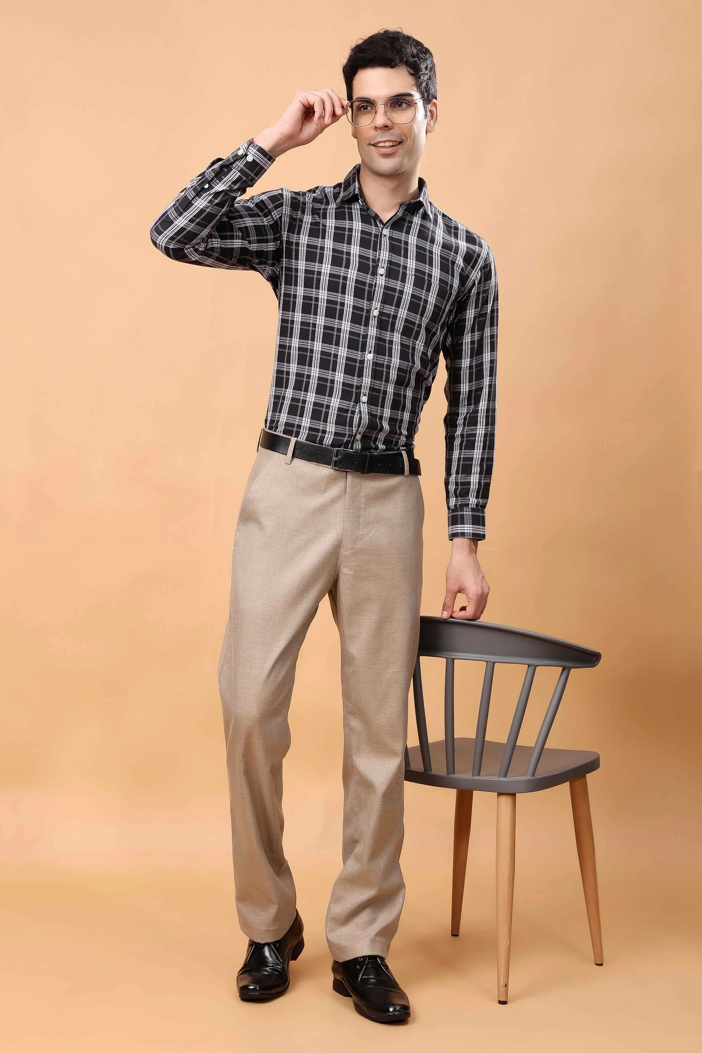 Almond Beige Textured Stretch Trousers