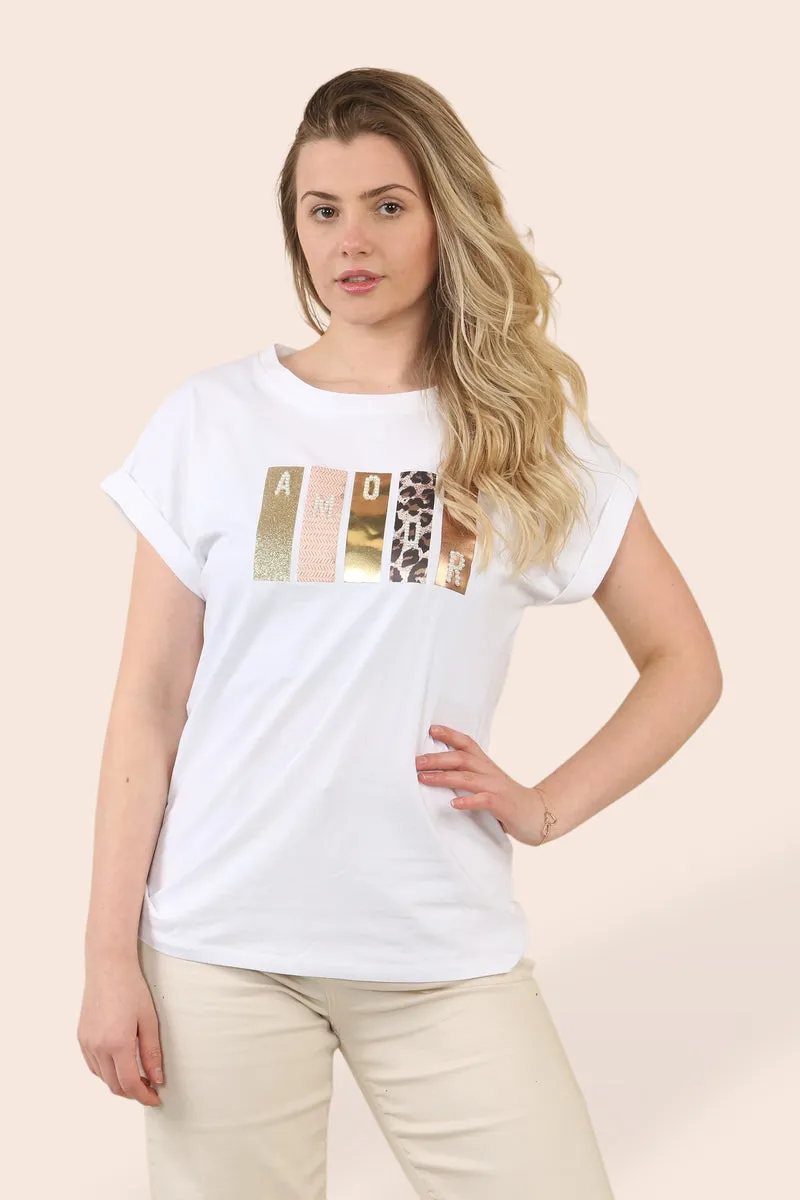 Amour Pearl Embellished Leopard T-shirt