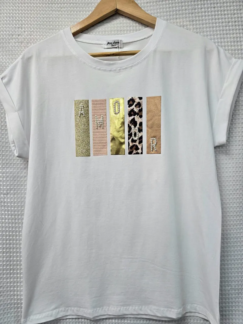 Amour Pearl Embellished Leopard T-shirt