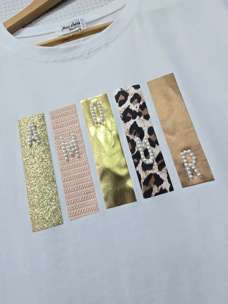 Amour Pearl Embellished Leopard T-shirt