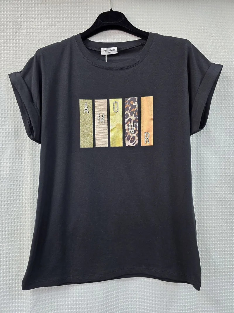 Amour Pearl Embellished Leopard T-shirt