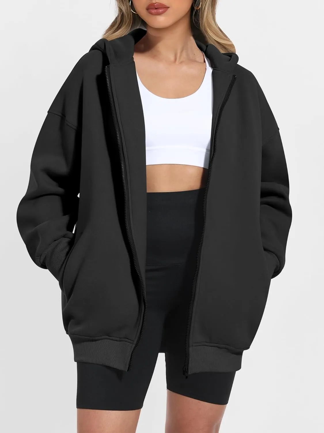 ANRABESS Womens Zip Up Hoodies Oversized Sweatshirt Long Sleeve Fleece Jackets Coat Workout Y2K Outfits 2025 Fall Trendy