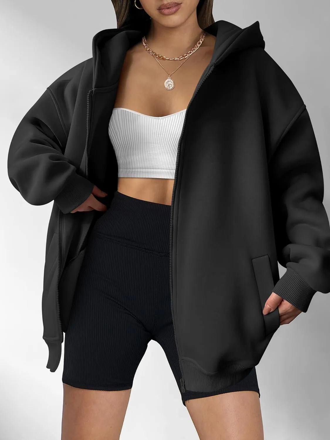 ANRABESS Womens Zip Up Hoodies Oversized Sweatshirt Long Sleeve Fleece Jackets Coat Workout Y2K Outfits 2025 Fall Trendy