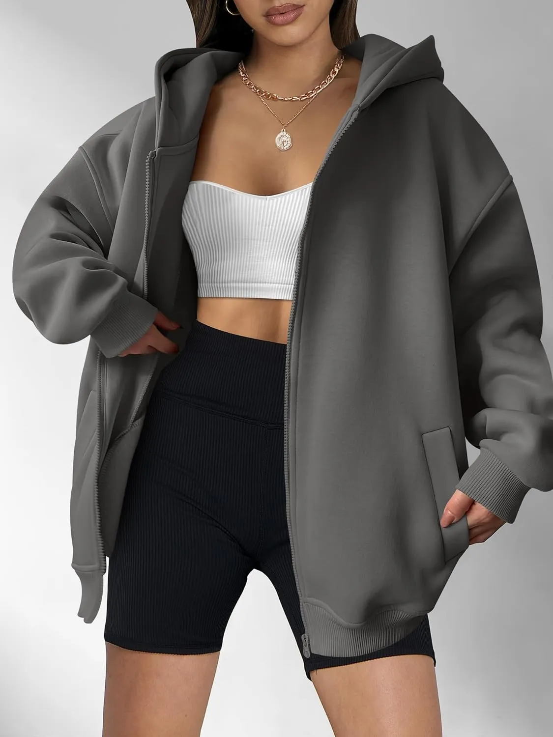 ANRABESS Womens Zip Up Hoodies Oversized Sweatshirt Long Sleeve Fleece Jackets Coat Workout Y2K Outfits 2025 Fall Trendy