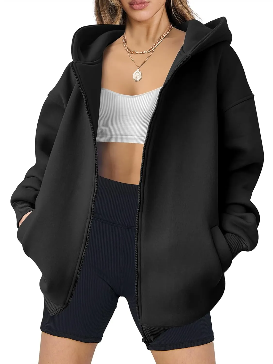 ANRABESS Womens Zip Up Hoodies Oversized Sweatshirt Long Sleeve Fleece Jackets Coat Workout Y2K Outfits 2025 Fall Trendy