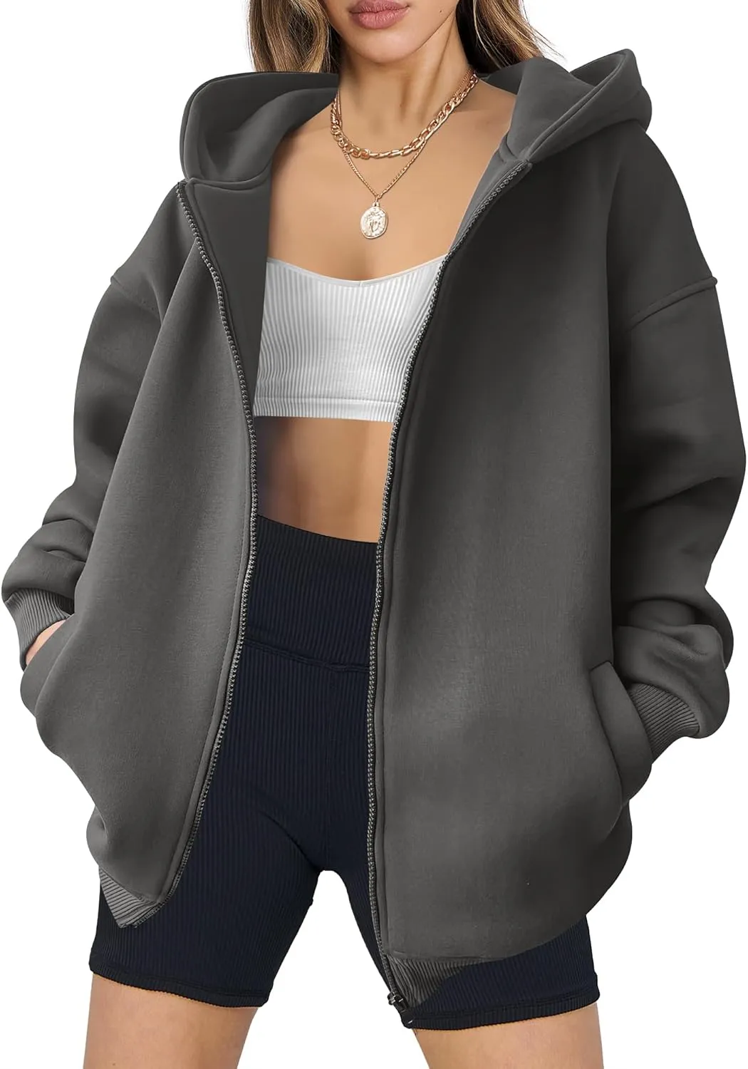 ANRABESS Womens Zip Up Hoodies Oversized Sweatshirt Long Sleeve Fleece Jackets Coat Workout Y2K Outfits 2025 Fall Trendy