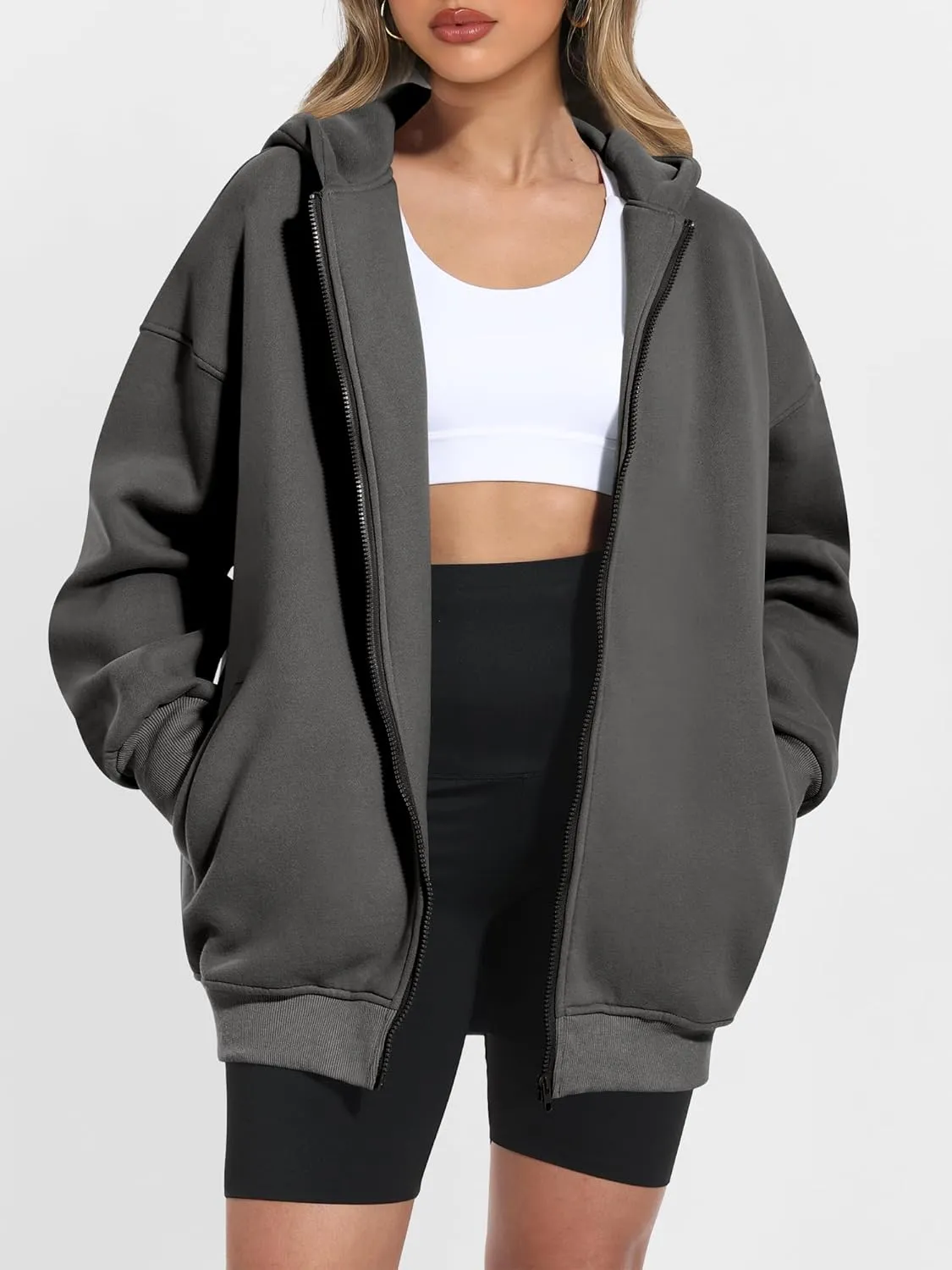 ANRABESS Womens Zip Up Hoodies Oversized Sweatshirt Long Sleeve Fleece Jackets Coat Workout Y2K Outfits 2025 Fall Trendy