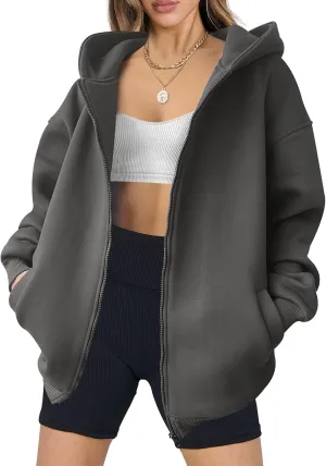 ANRABESS Womens Zip Up Hoodies Oversized Sweatshirt Long Sleeve Fleece Jackets Coat Workout Y2K Outfits 2025 Fall Trendy