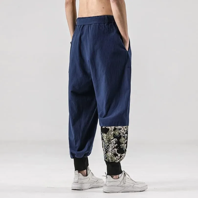 Aoleaky Casual Harem Pants, Japanese Streetwear Linen Men's Pants, Hip Hop Trousers