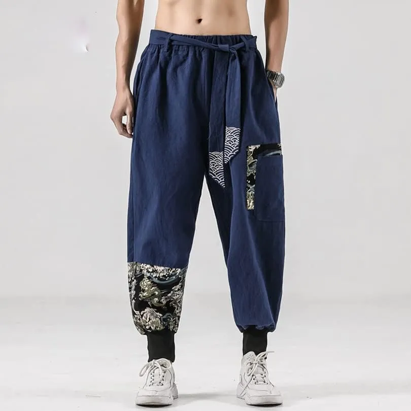 Aoleaky Casual Harem Pants, Japanese Streetwear Linen Men's Pants, Hip Hop Trousers