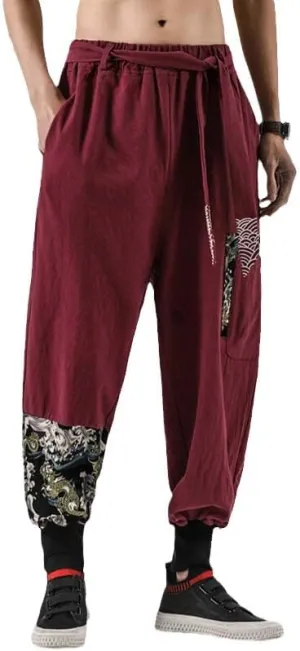 Aoleaky Casual Harem Pants, Japanese Streetwear Linen Men's Pants, Hip Hop Trousers
