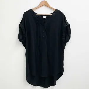 Avenue Black Button Pleat Notch V-Neck Top UK 20