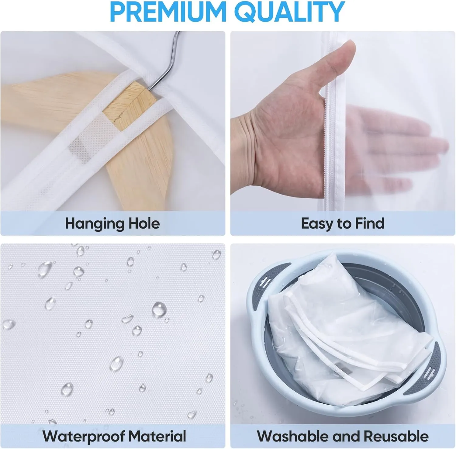 BALEINE 40'' Translucent Garment Bags, 6 Packs PEVA Dress Bag for Closet Clothes Dresses Suit Coats Storage (White, 6PK)