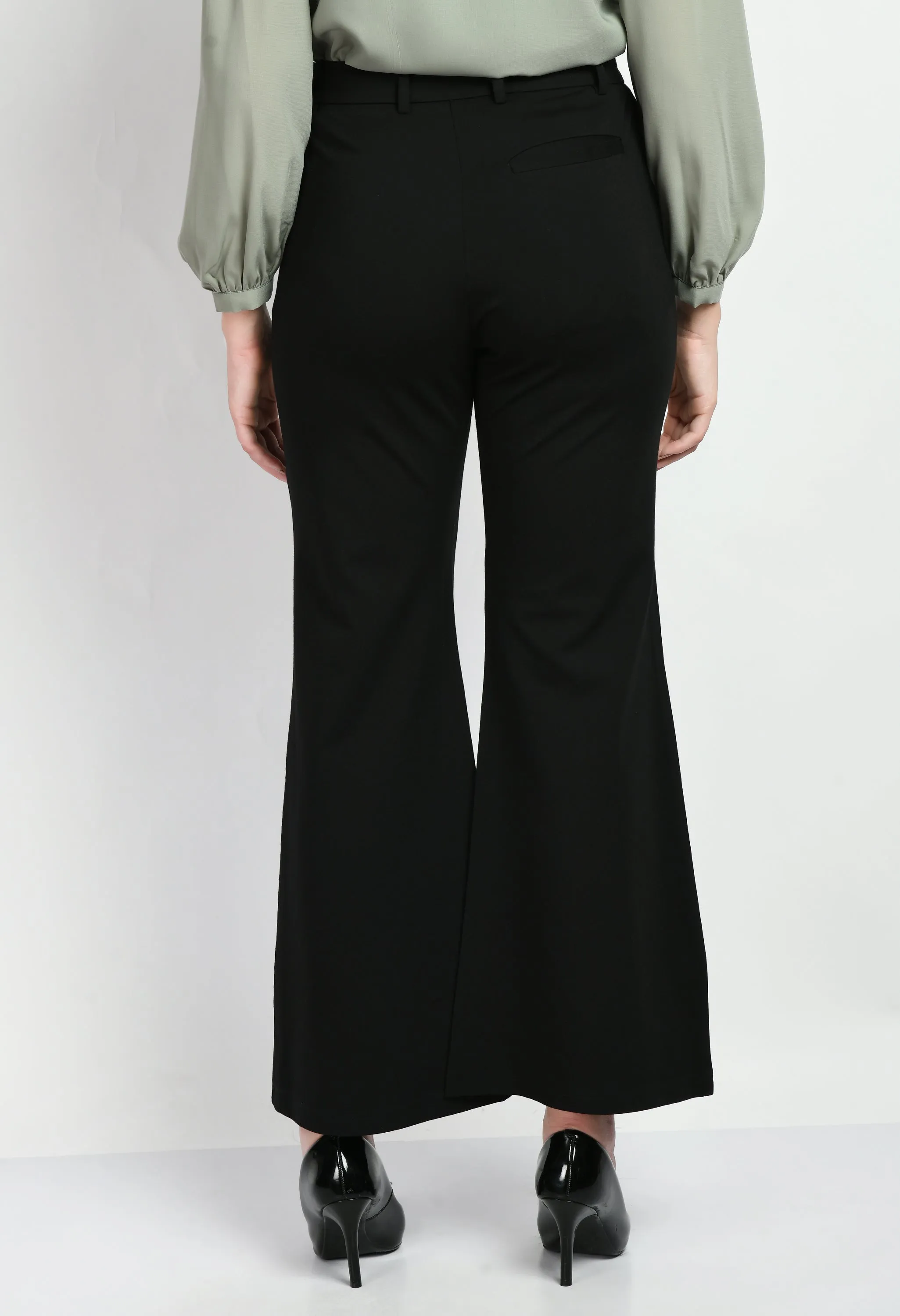 Black Cotton Blend Solid Stretch Bootcut Trouser Only