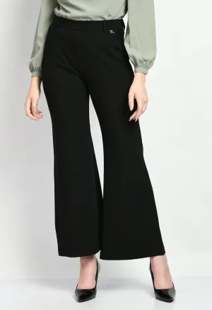Black Cotton Blend Solid Stretch Bootcut Trouser Only