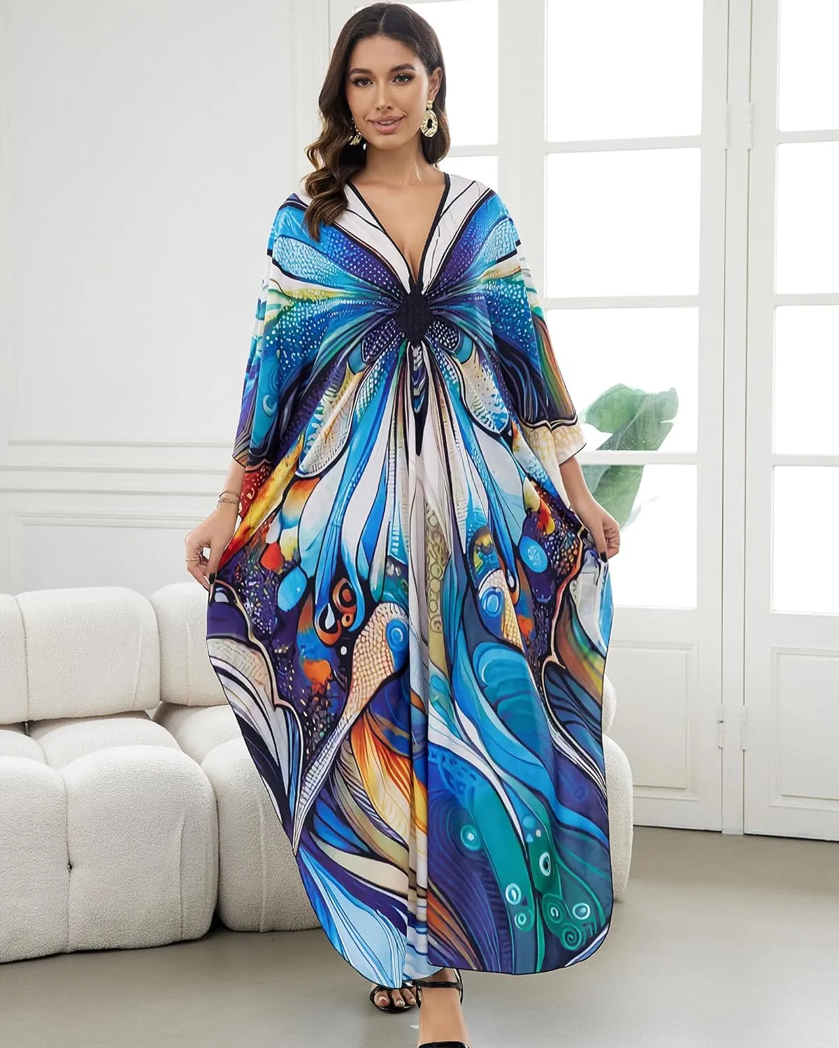 Bsubseach Kaftan Dresses for Women Long Beach Cover Ups Plus Size Swimsuit Coverup Caftan Loungewear