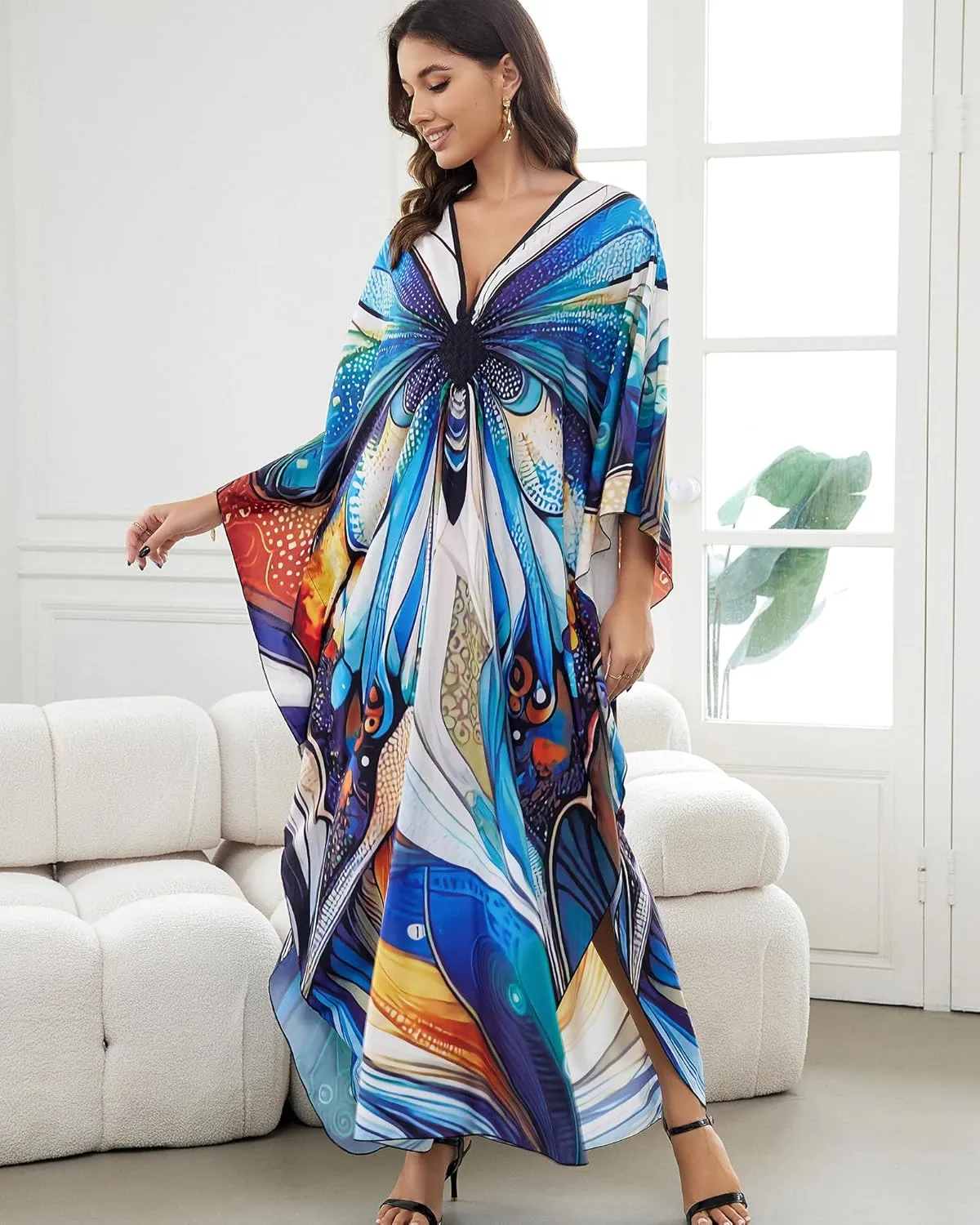 Bsubseach Kaftan Dresses for Women Long Beach Cover Ups Plus Size Swimsuit Coverup Caftan Loungewear