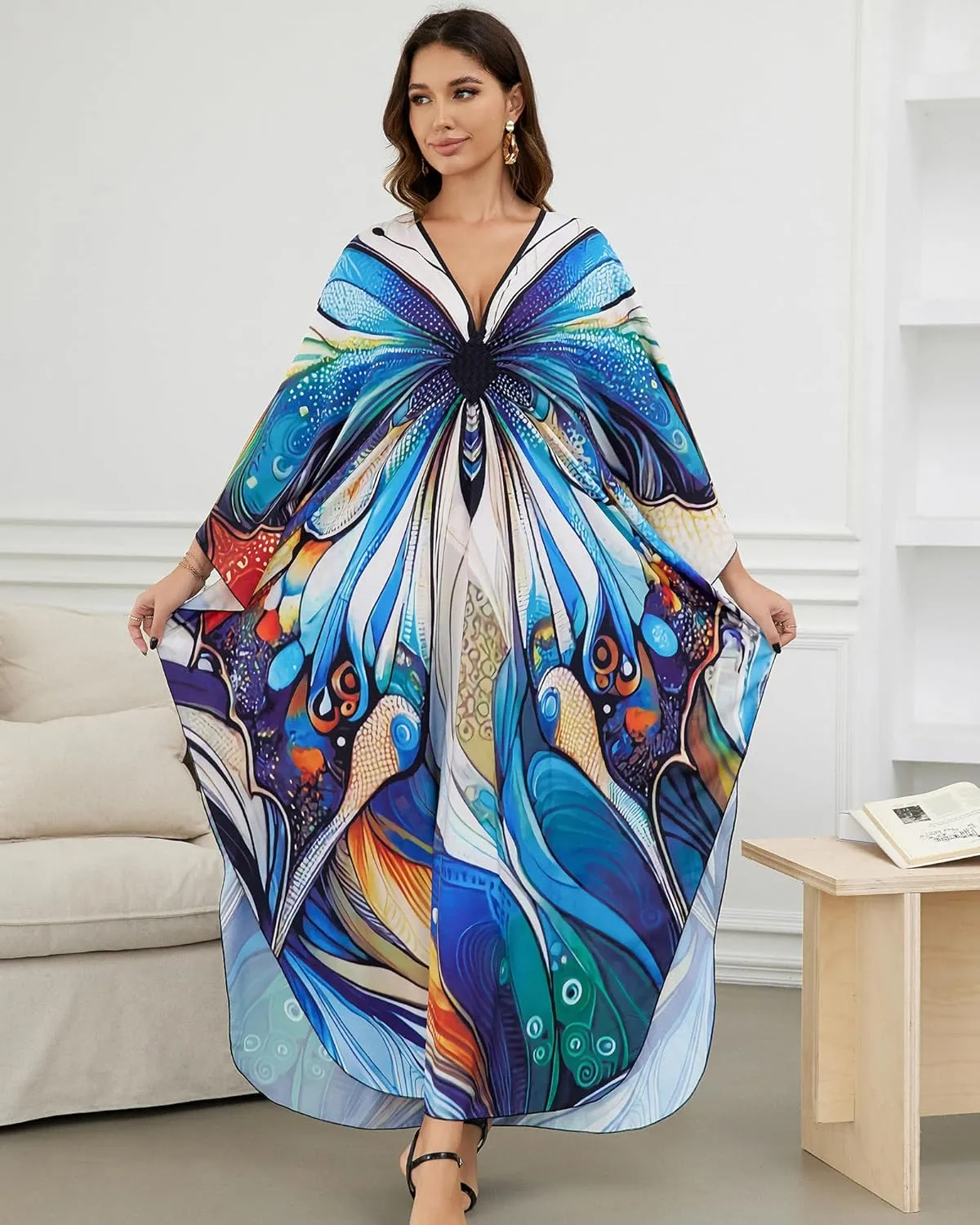 Bsubseach Kaftan Dresses for Women Long Beach Cover Ups Plus Size Swimsuit Coverup Caftan Loungewear
