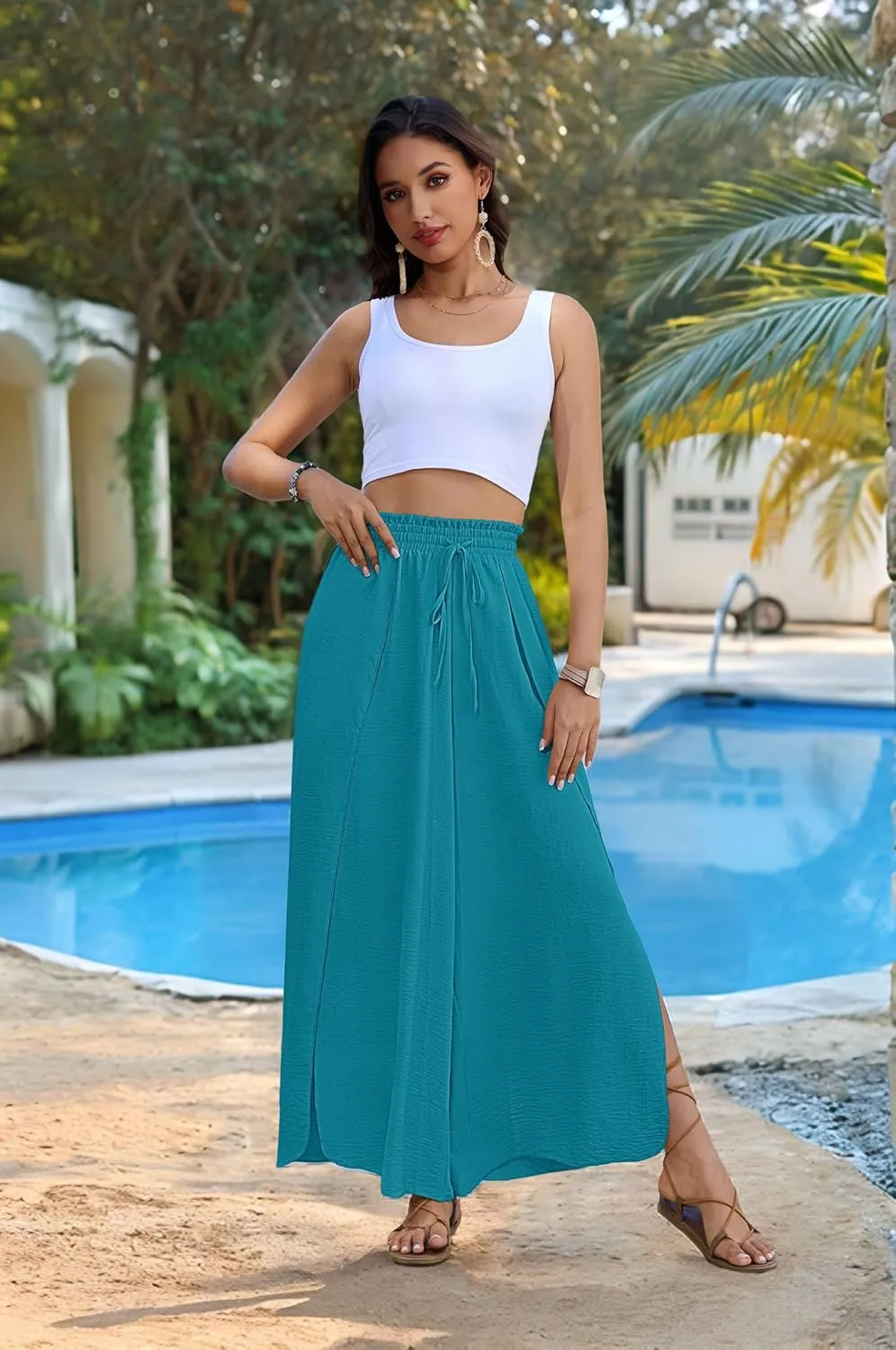 Bsubseach Swim Beach Cover Up Pants for Women Flowy Pant Wide Leg Bathing Suit Coverup Swimsuit Palazzo with Slits
