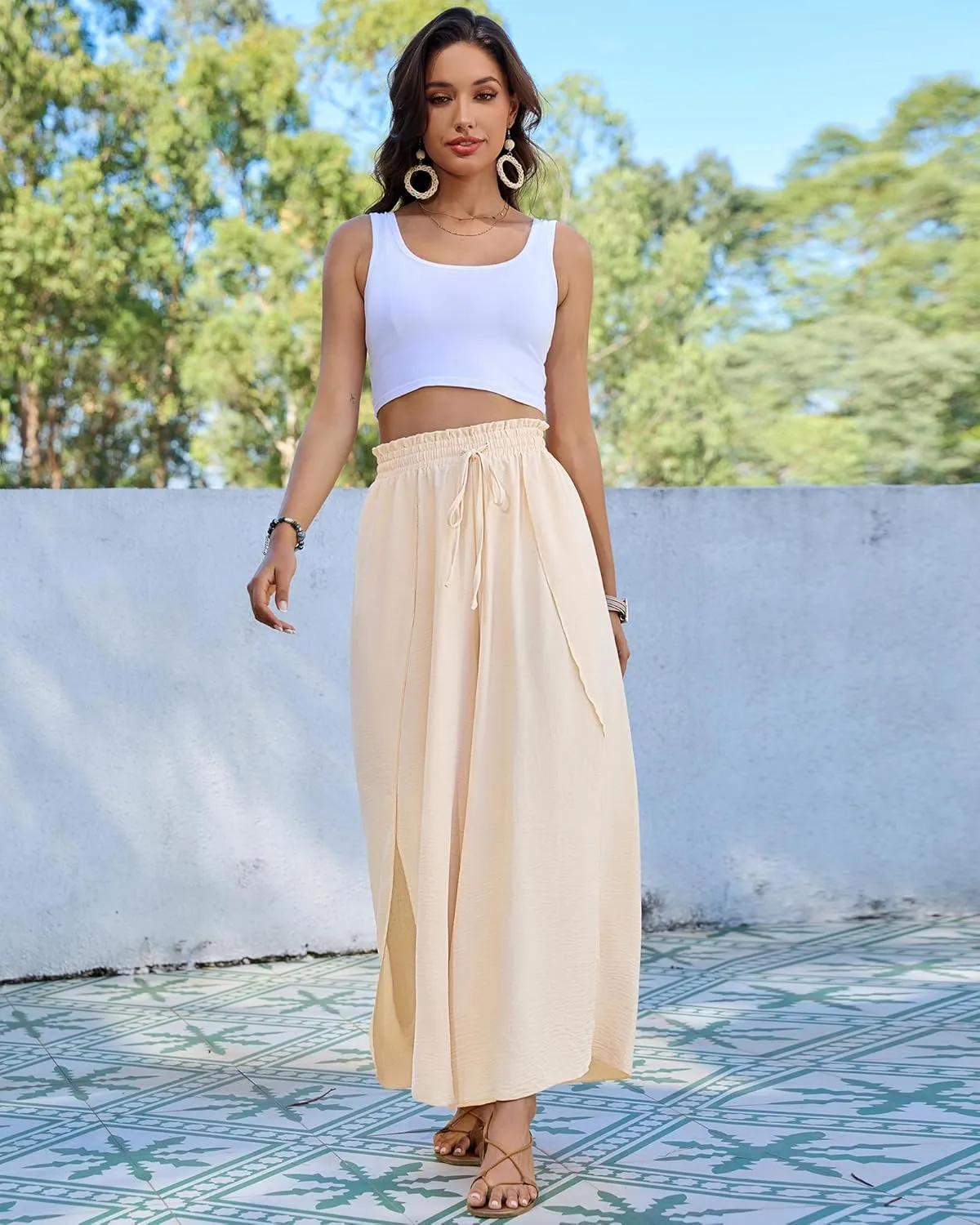 Bsubseach Swim Beach Cover Up Pants for Women Flowy Pant Wide Leg Bathing Suit Coverup Swimsuit Palazzo with Slits