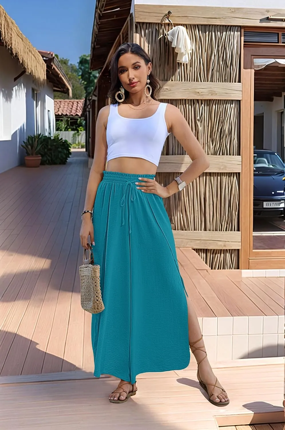 Bsubseach Swim Beach Cover Up Pants for Women Flowy Pant Wide Leg Bathing Suit Coverup Swimsuit Palazzo with Slits