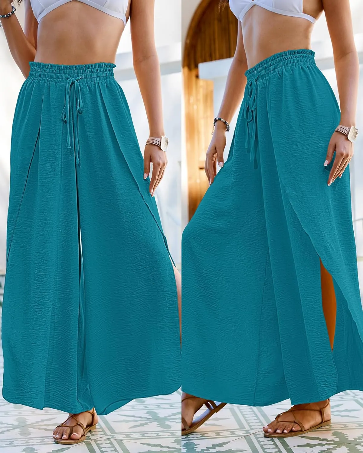 Bsubseach Swim Beach Cover Up Pants for Women Flowy Pant Wide Leg Bathing Suit Coverup Swimsuit Palazzo with Slits