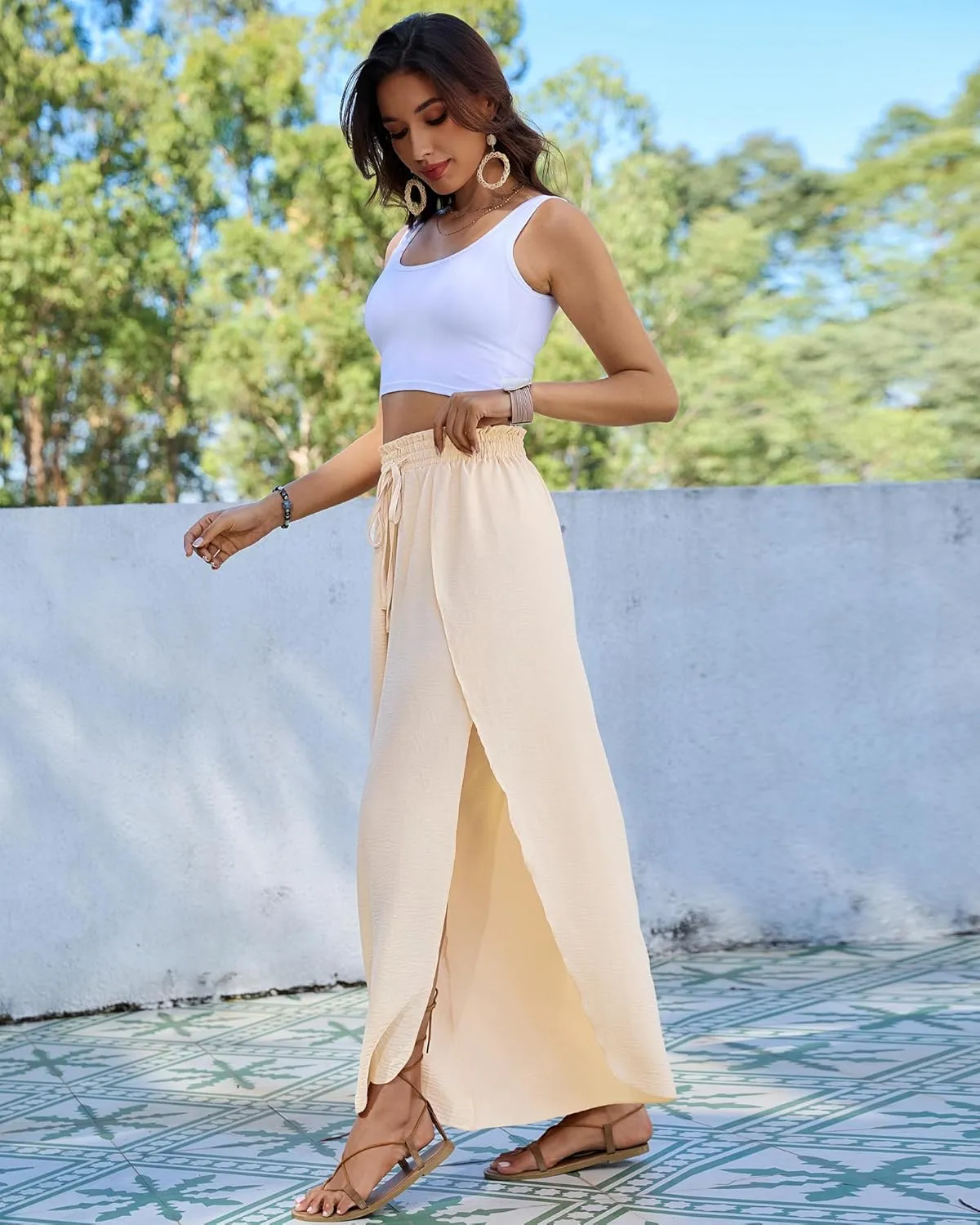 Bsubseach Swim Beach Cover Up Pants for Women Flowy Pant Wide Leg Bathing Suit Coverup Swimsuit Palazzo with Slits