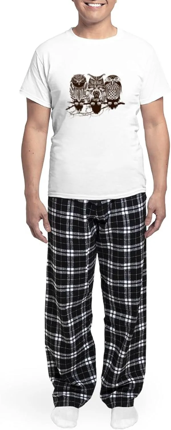 CafePress Three Owls Pajamas Men's Novelty Light Pajama Set, Comfortable PJ Sleepwear