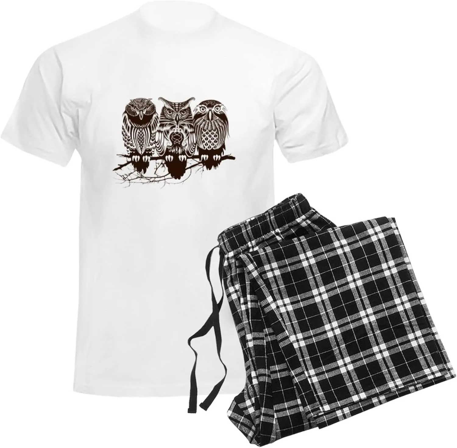 CafePress Three Owls Pajamas Men's Novelty Light Pajama Set, Comfortable PJ Sleepwear