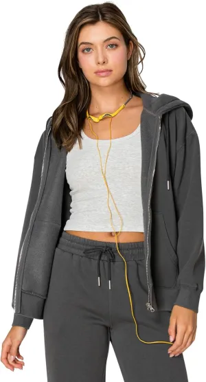 Cali1850 Women's Cloud Nine Fleece Zip Hoodie  Full Zip, Relaxed Boyfriend Fit, Double-Layer Hood, Ribbed Cuffs and Hem